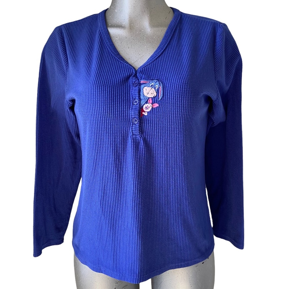 Disney Eeyore Thermal Henley Top Piglet Pooh Blue Embroidery Layering Donkey S